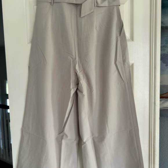 Pants - Mystree Wide Leg Cream Pants Belted High Waist Cropped Trousers 18257 S